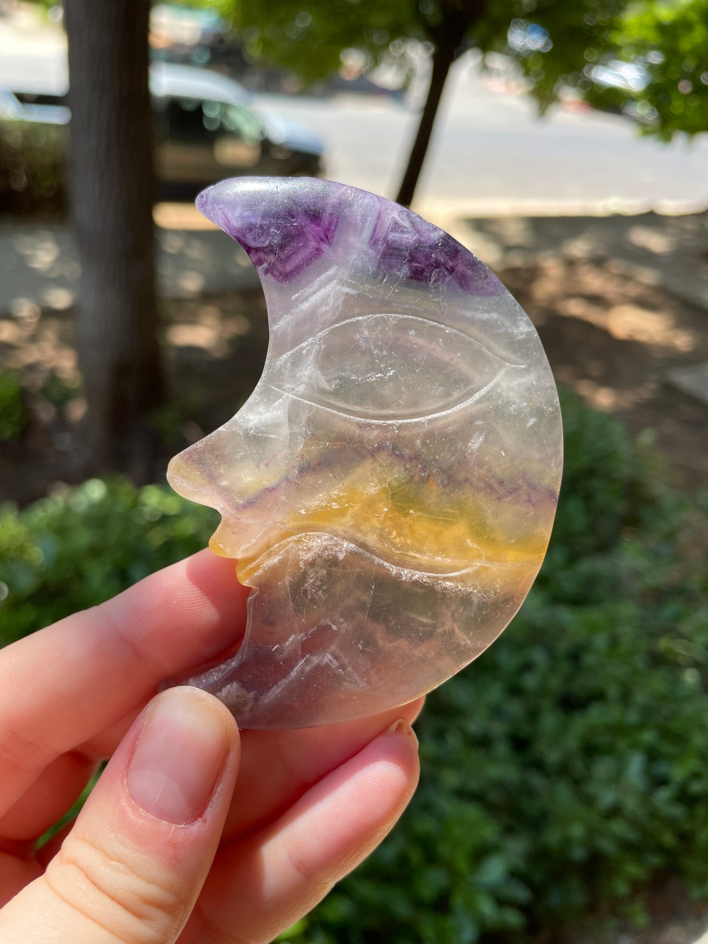 Fluorite Crystal Crescent Moon Carving