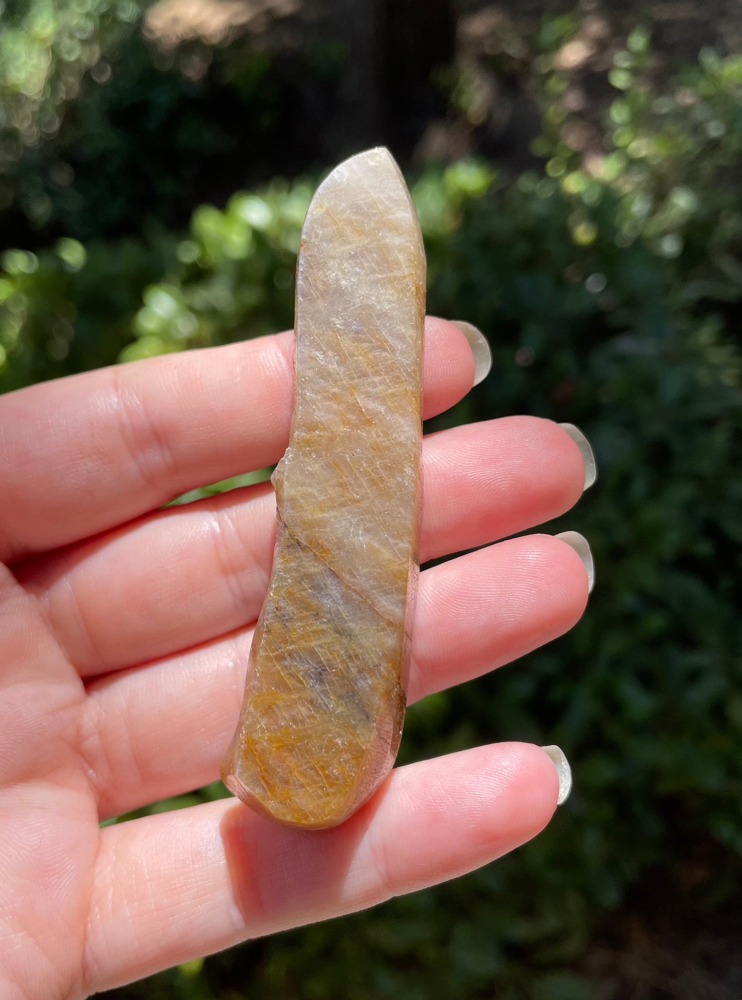 Moonstone with Golden Healer Crystal Knife Carving