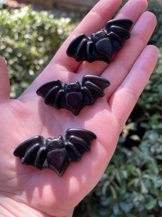 Obsidian Crystal Bat Carving