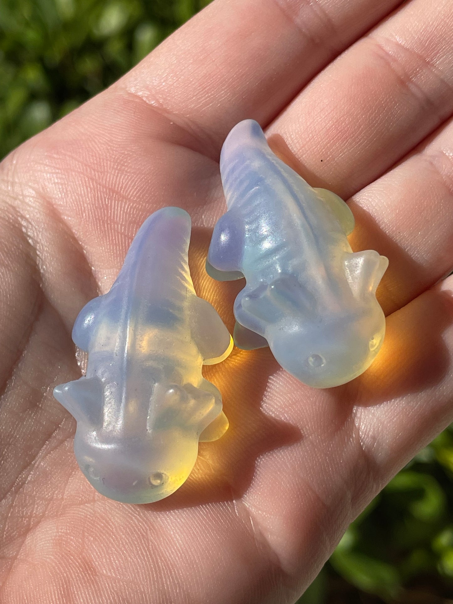 Opalite Axolotl Crystal Carvings