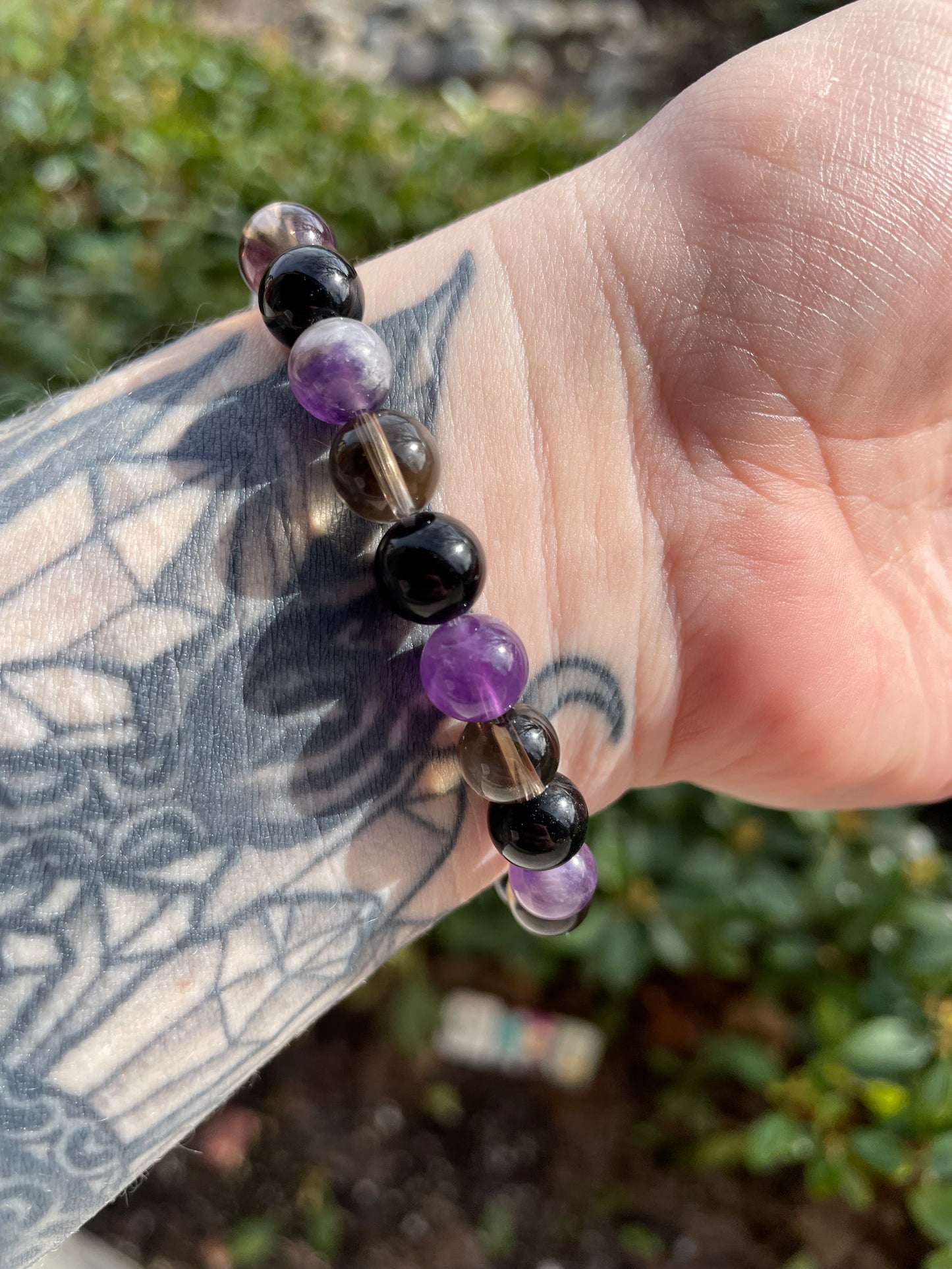 Anxiety Aid Crystal Bracelet with Smoky Quartz, Amethyst, Howlite, & Black Obsidian