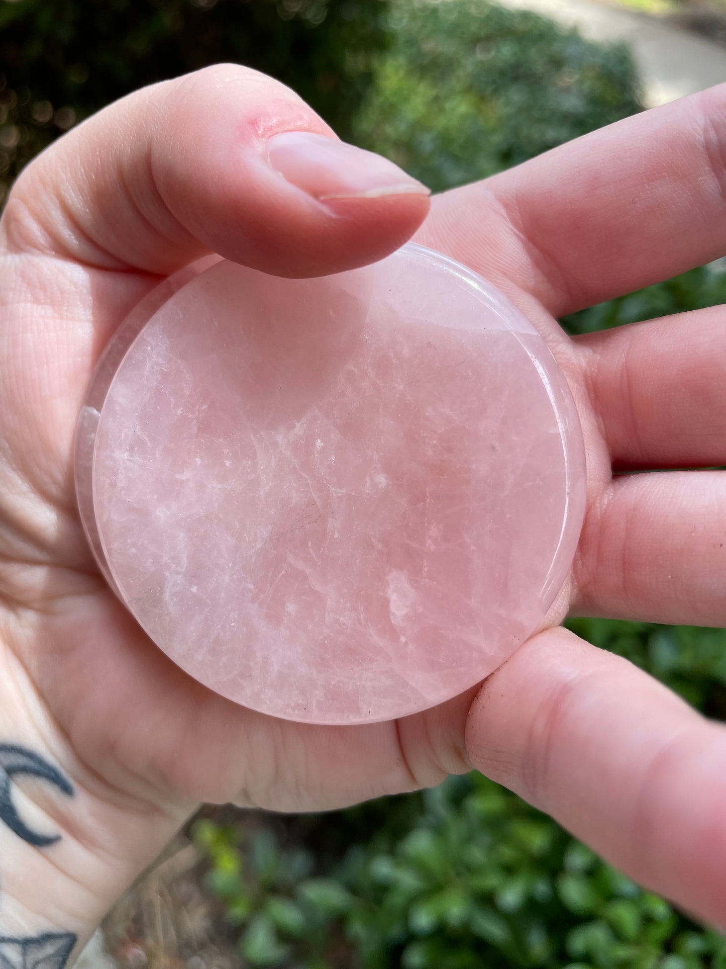 Rose Quartz Crystal Goddess Etched Worry Stone Disc