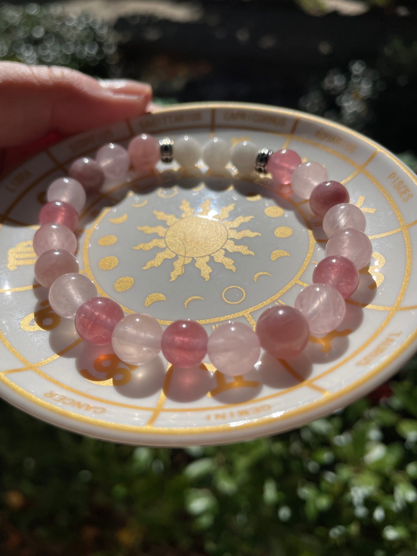 I Love & Accept Myself 💗Moonstone, Raspberry aventurine, & Rose Quartz Crystal Bracelet