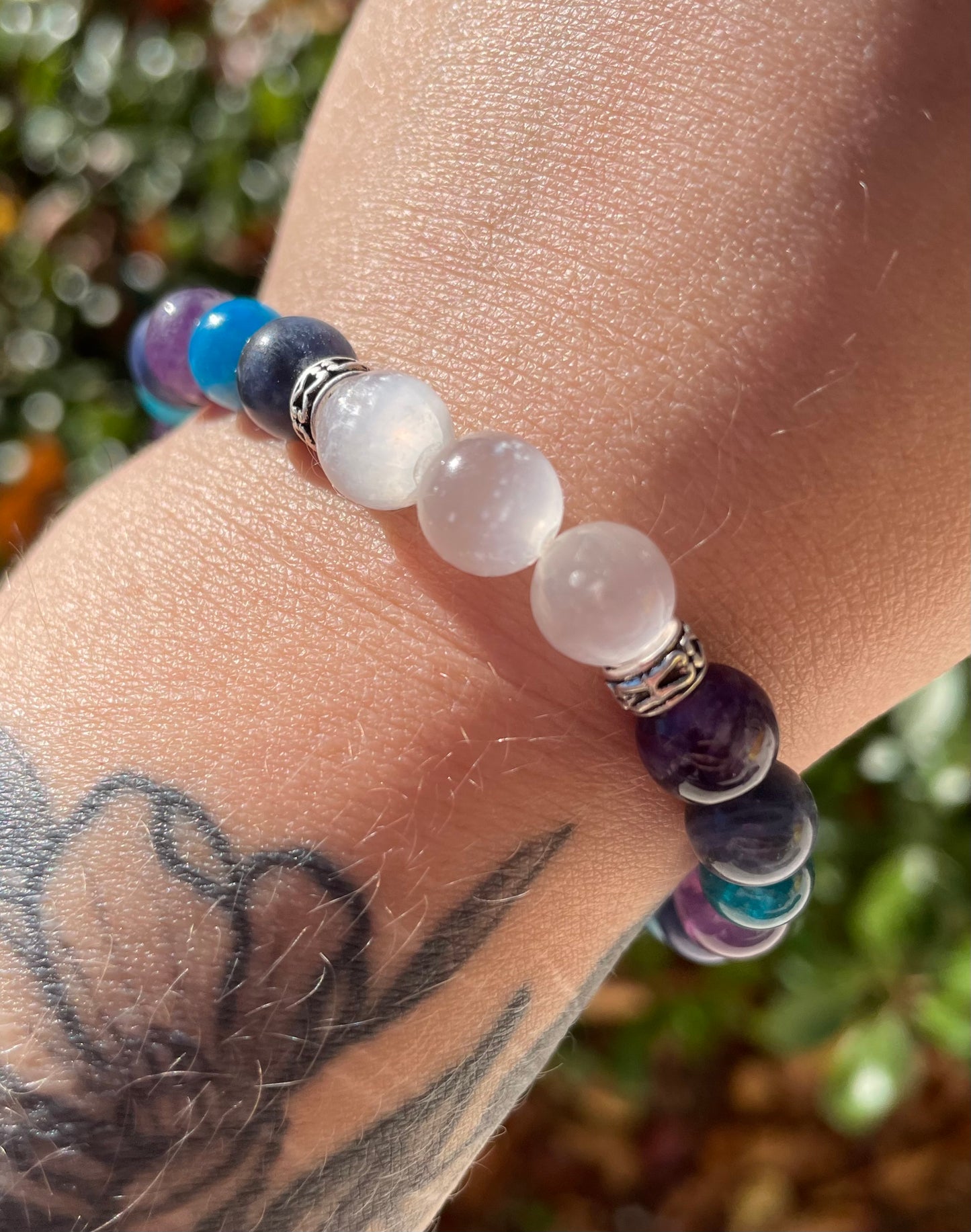 Intuition Boosting & Third Eye Opening Crystal Bracelet with Amethyst, Sodalite, Blue Apatite, & Selenite