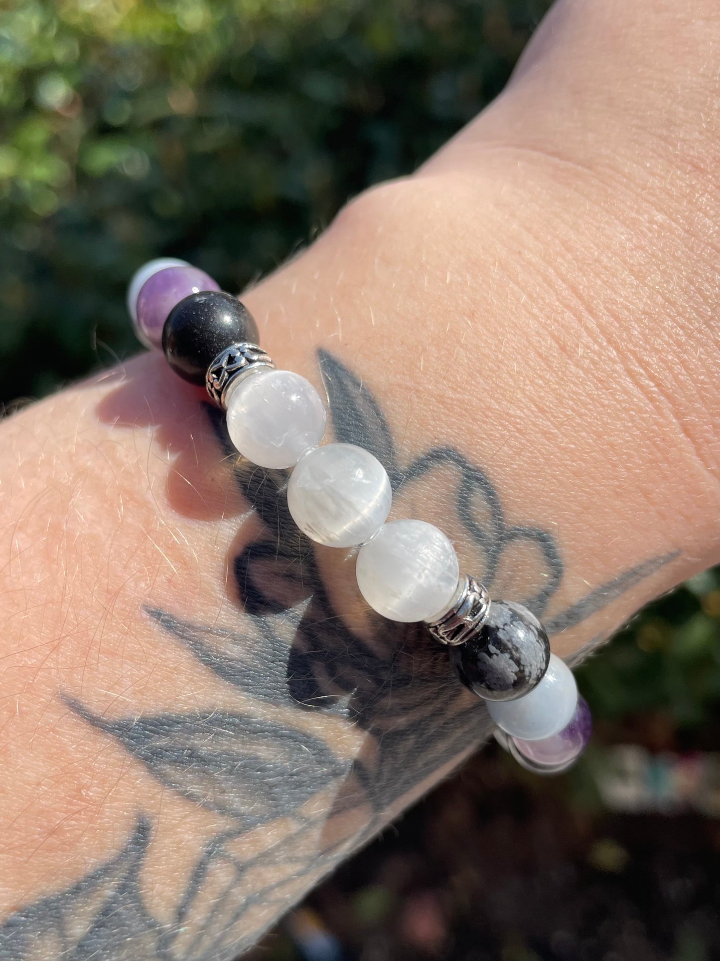 Angels & Spirit Guides Connection Boosting Bracelet with Angelite, Amethyst, & Snowflake Obsidian