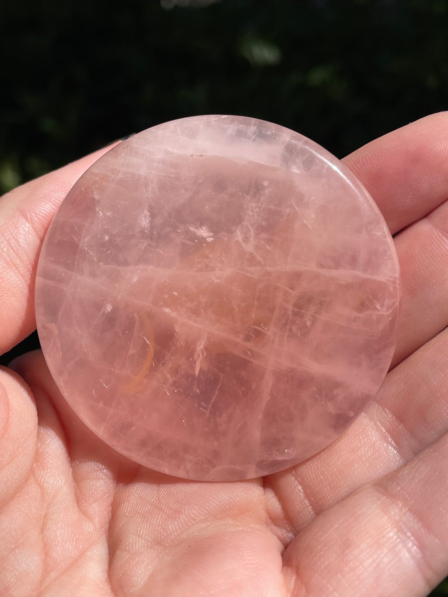 Rose Quartz Crystal Triple Moon Goddess Pentacle Worry Stone Disc