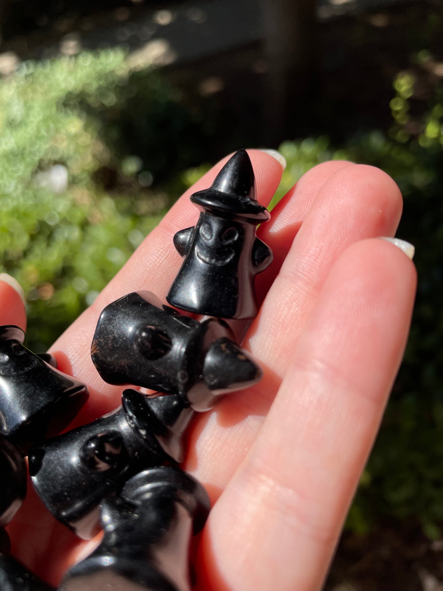 Small Crystal Ghosts with Witch Hats Halloween Carving, Quartz, Moss Agate, Aventurine, Obsidian, Labradorite