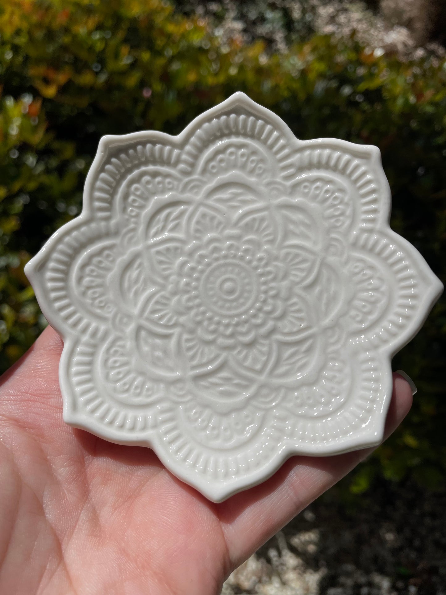 Ceramic White Mandala Flower Trinket Dish