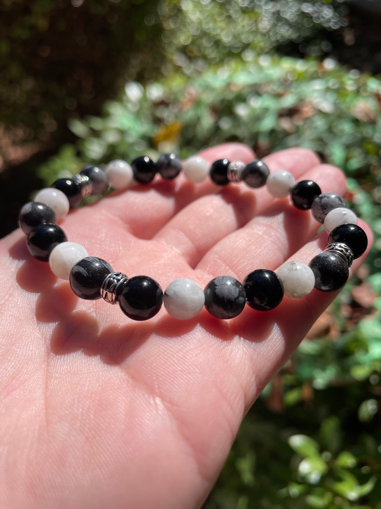 Shadow Work Crystal Bracelet with Obsidian, Moonstone, and Snowflake Obsidian