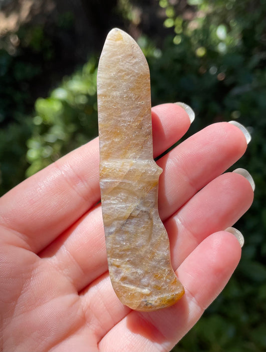 Moonstone with Golden Healer Crystal Knife Carving