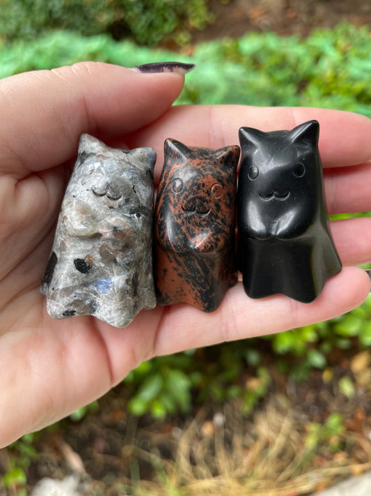 Cat Ghost Crystal Carvings