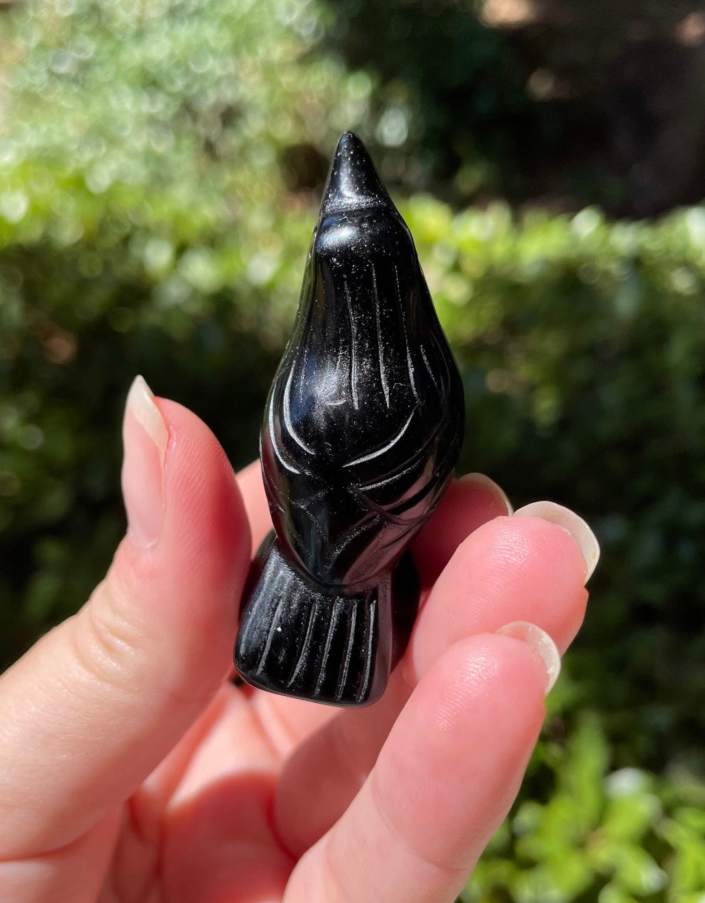 Obsidian Crystal Crow Raven Carving