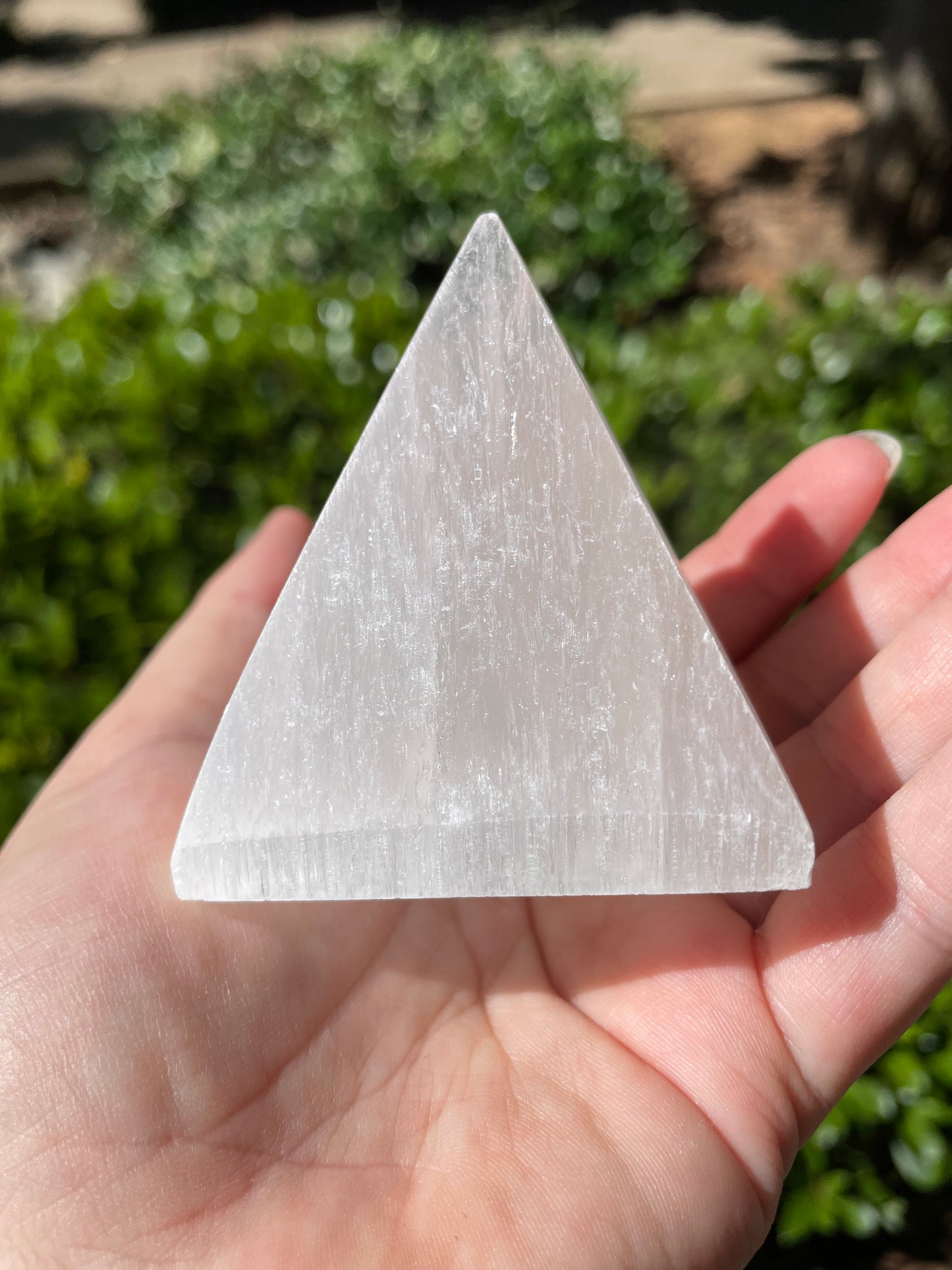 Satin Spar Selenite Crystal Pyramid Carving 2”