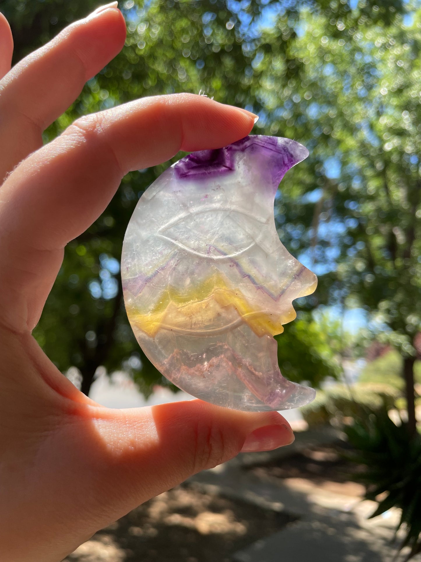 Fluorite Crystal Crescent Moon Carving