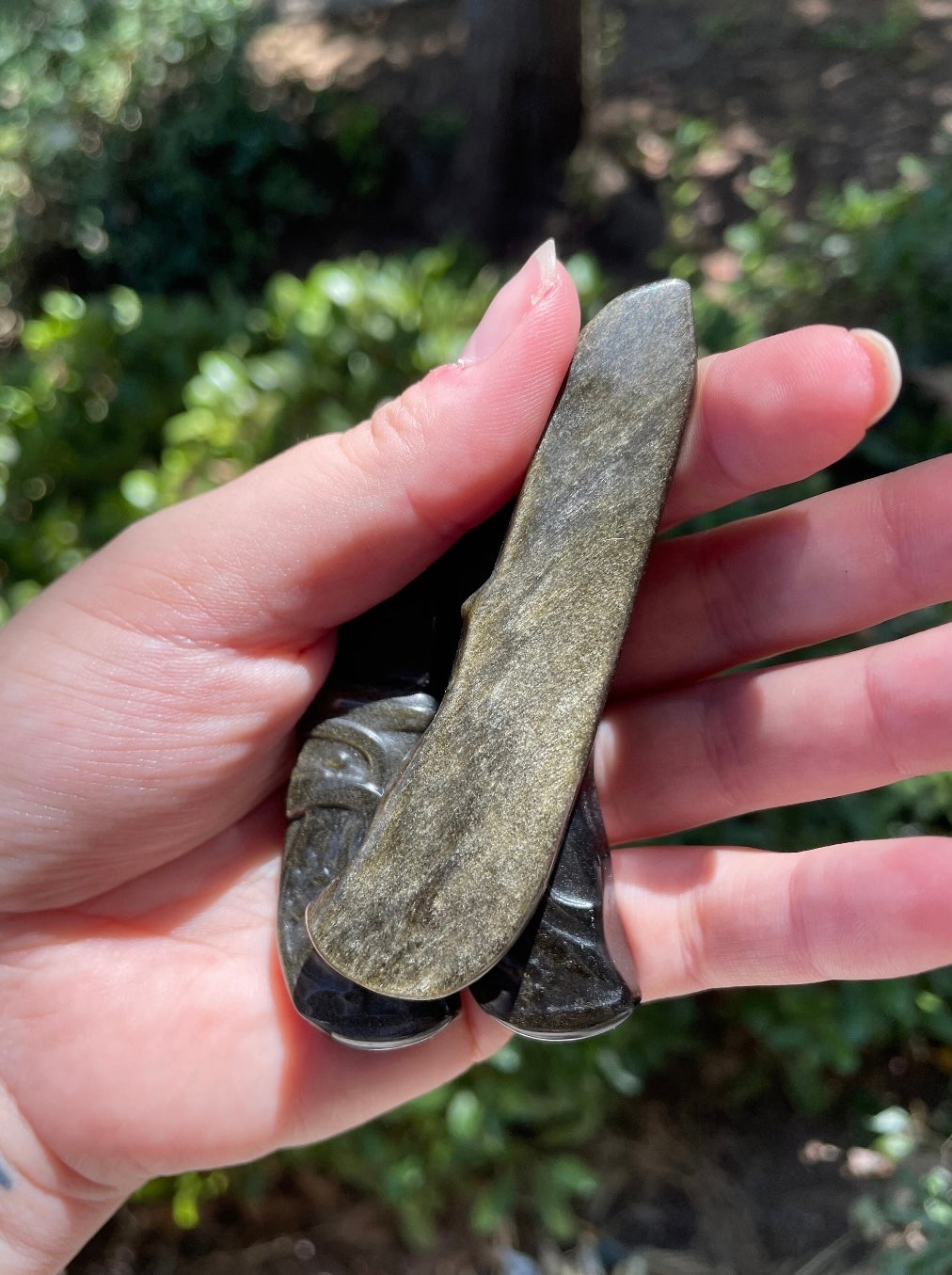 3” Flashy Golden Sheen Obsidian Crystal Knife Carving