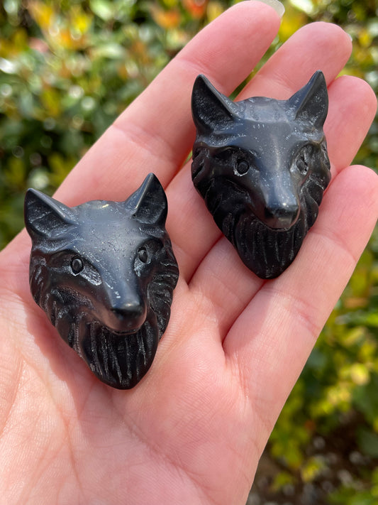 Obsidian Wolf Head Carvings