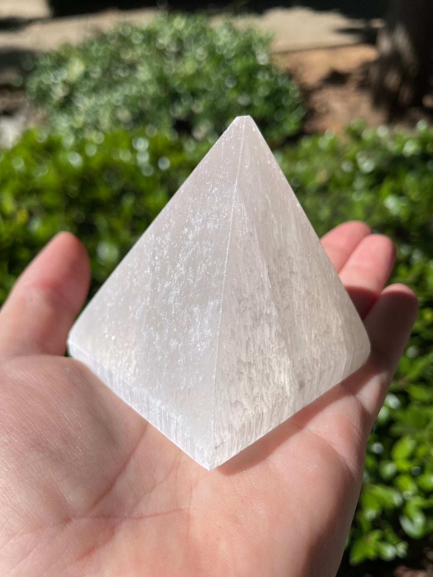 Satin Spar Selenite Crystal Pyramid Carving 2”