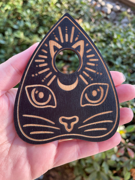 Cat Planchette Wooden Crystal Sphere Holder