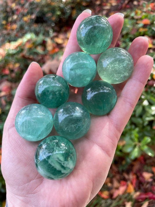 Green Baja Blast Fluorite 1” Spheres Crystal Balls