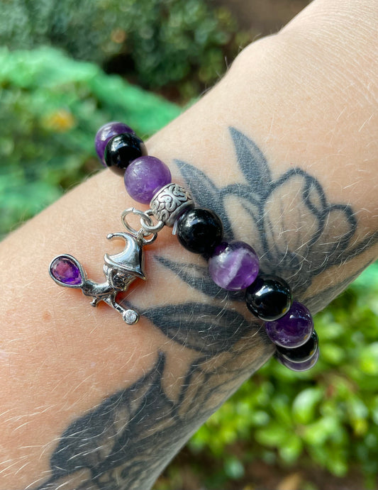 Witchy Crystal Bracelet with Amethyst & Black Onyx