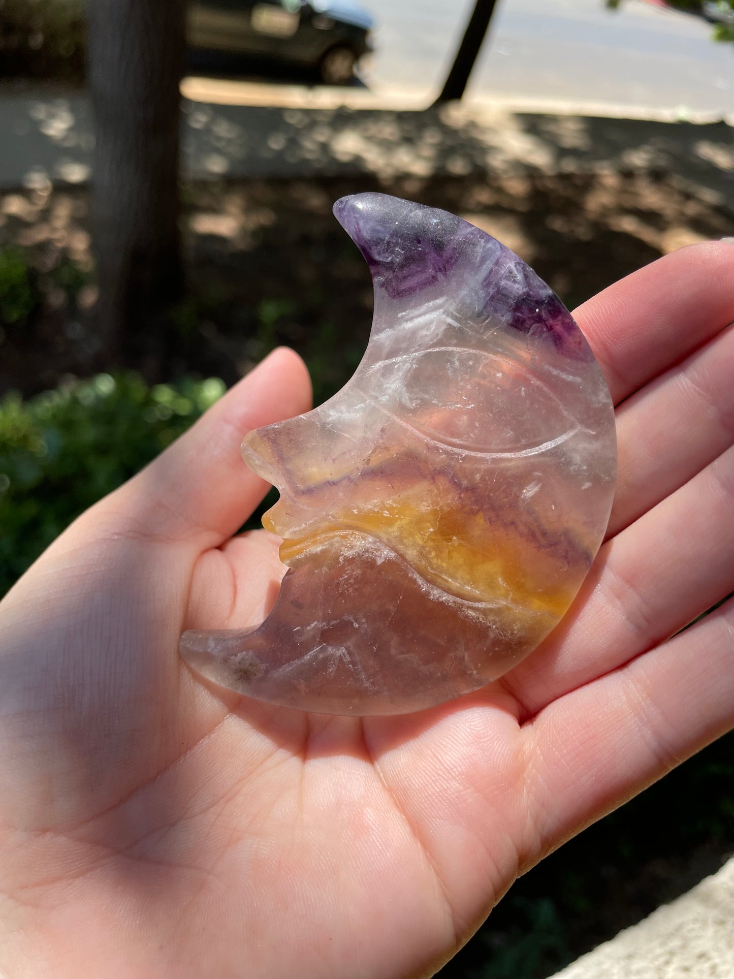 Fluorite Crystal Crescent Moon Carving