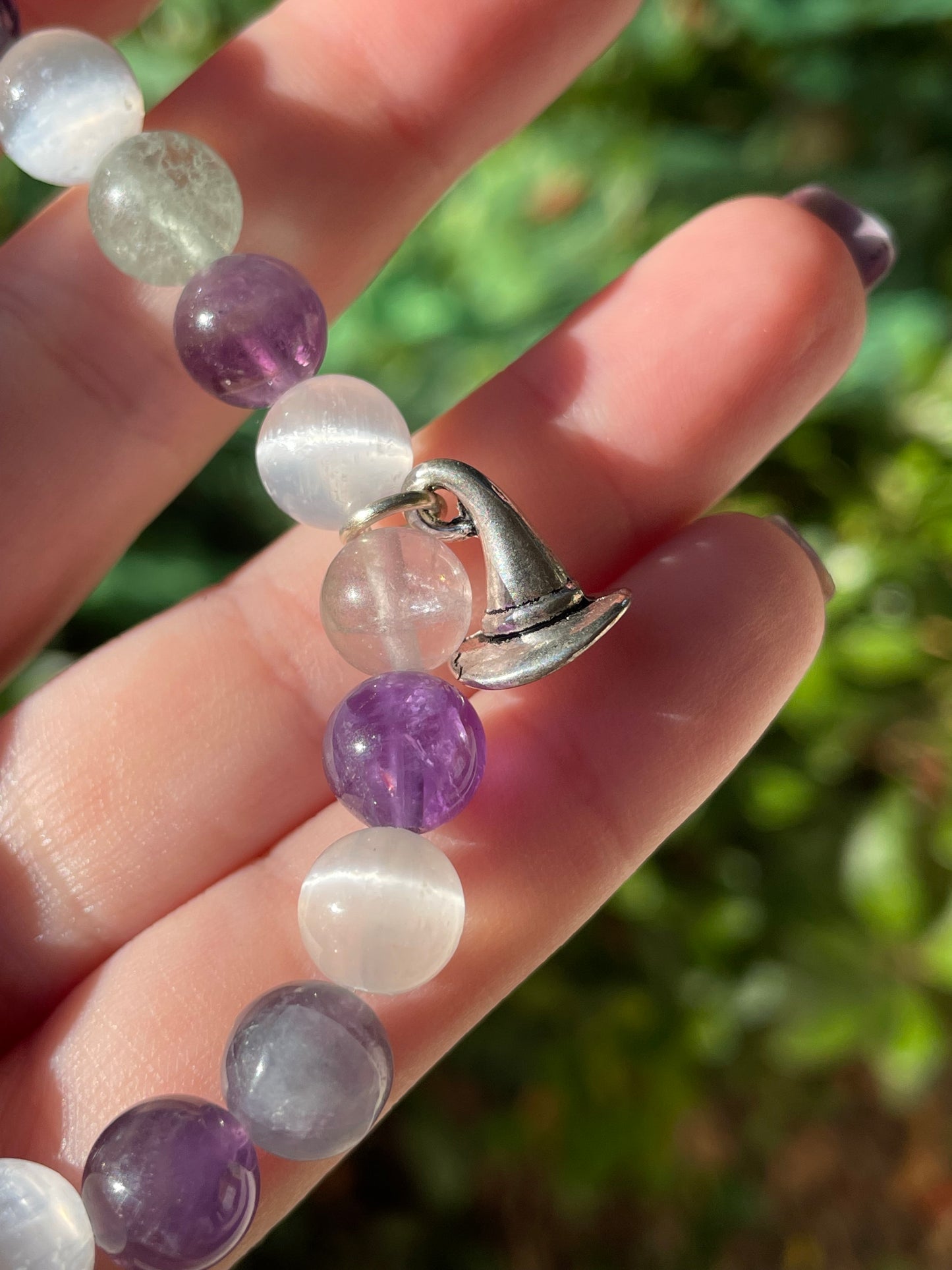 Witchy Intuition Boosting Crystal Charm Bracelet with Amethyst, Fluorite, & Selenite