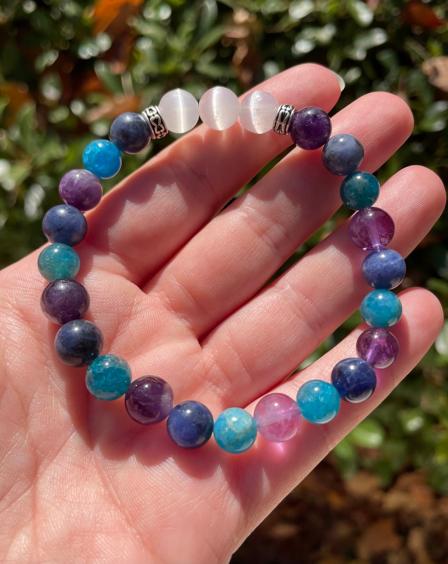 Intuition Boosting & Third Eye Opening Crystal Bracelet with Amethyst, Sodalite, Blue Apatite, & Selenite