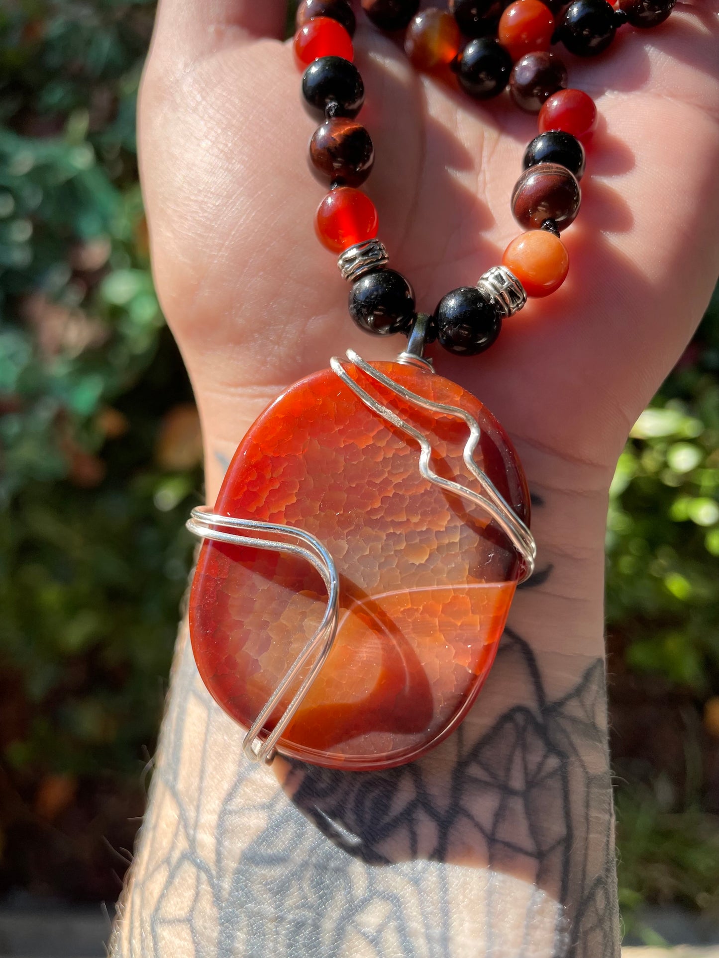 Confidence & Personal Power Fire Agate, Carnelian, Black Onyx, Red Tigers Eye Crystal Necklace