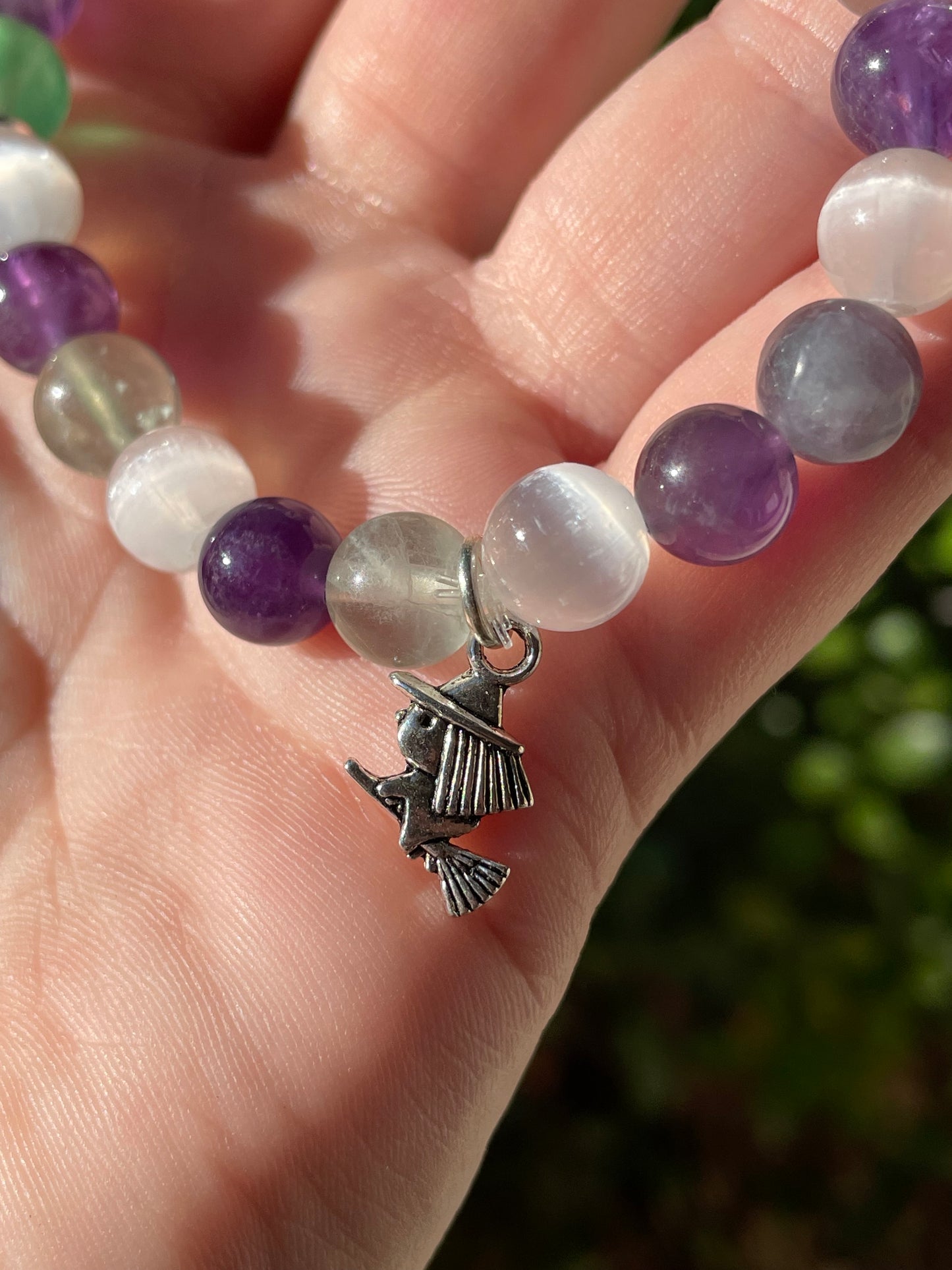 Witchy Intuition Boosting Crystal Charm Bracelet with Amethyst, Fluorite, & Selenite