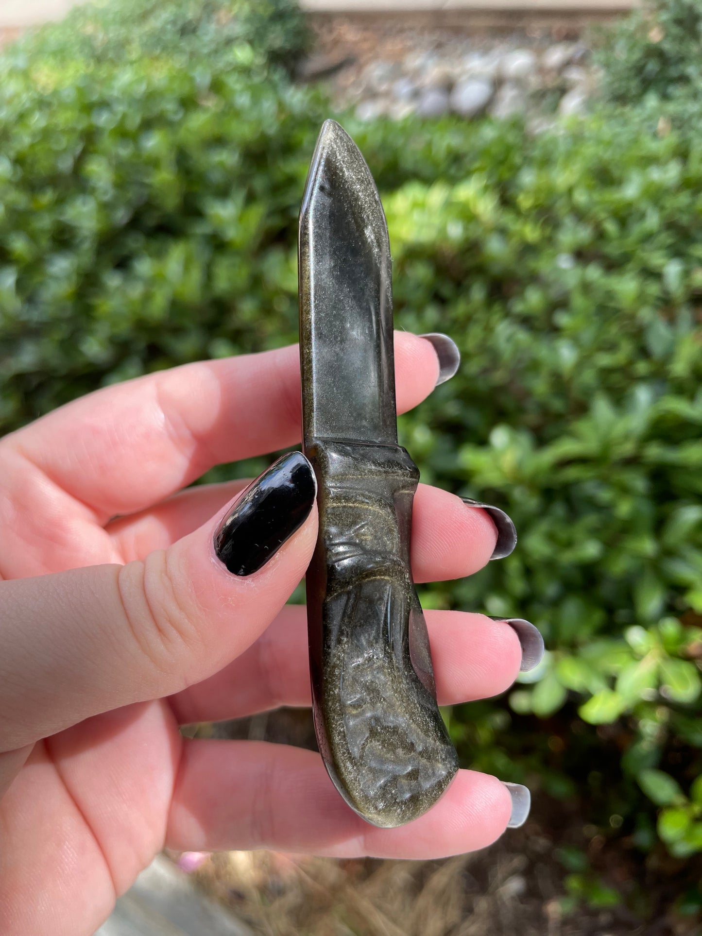 3” Flashy Golden Sheen Obsidian Crystal Knife Carving