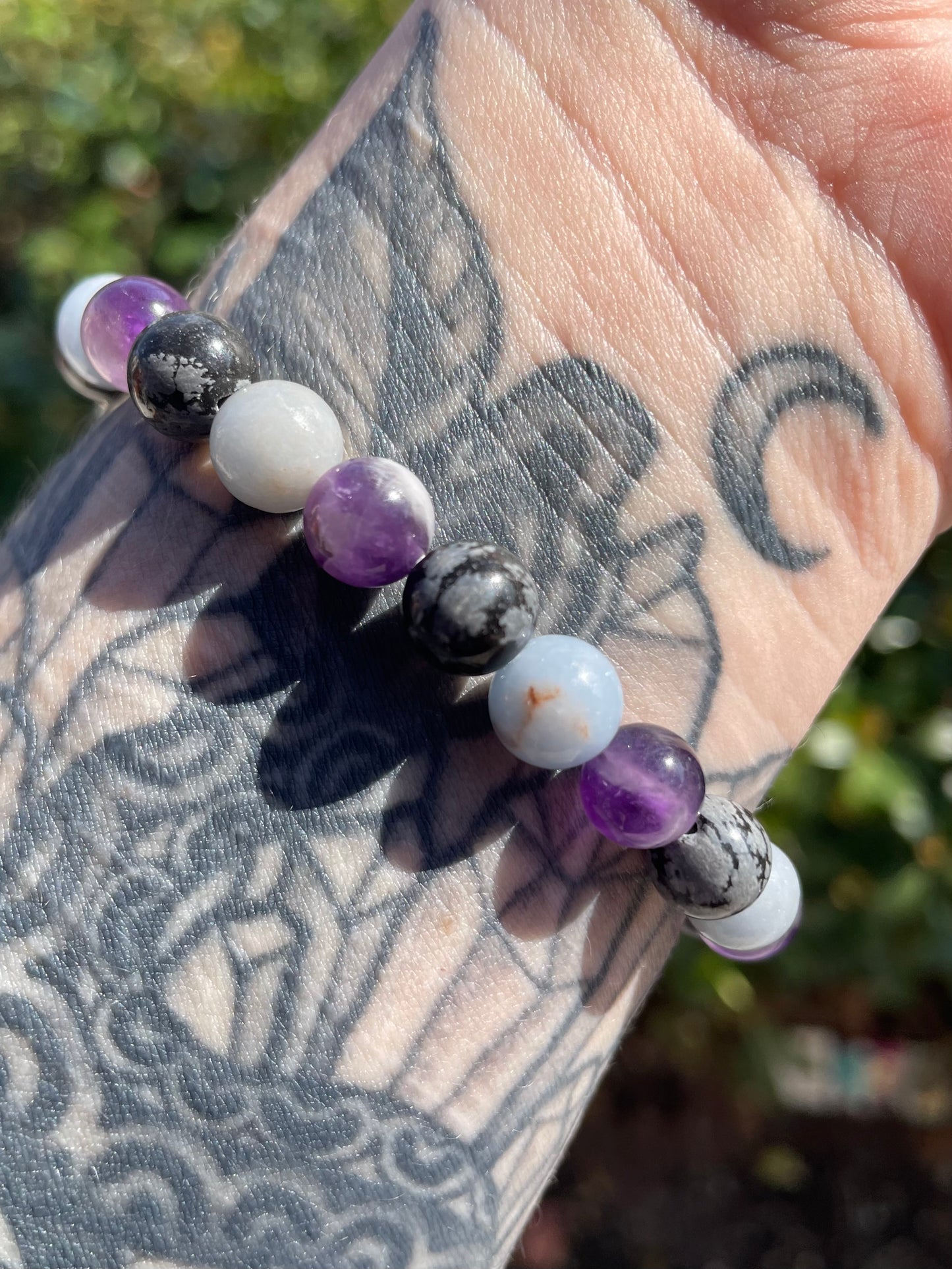 Angels & Spirit Guides Connection Boosting Bracelet with Angelite, Amethyst, & Snowflake Obsidian