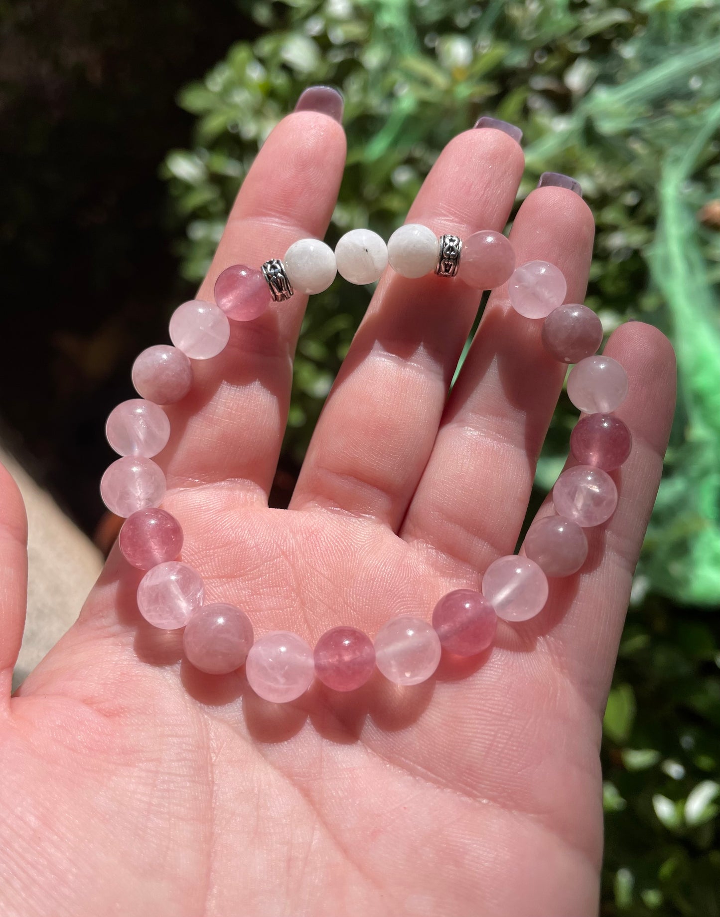 I Love & Accept Myself 💗Moonstone, Raspberry aventurine, & Rose Quartz Crystal Bracelet