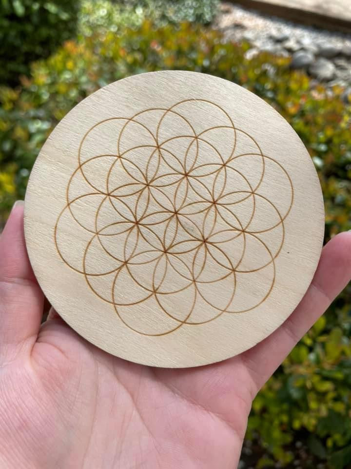 4” Flower of Life Crystal Grid Wooden Board