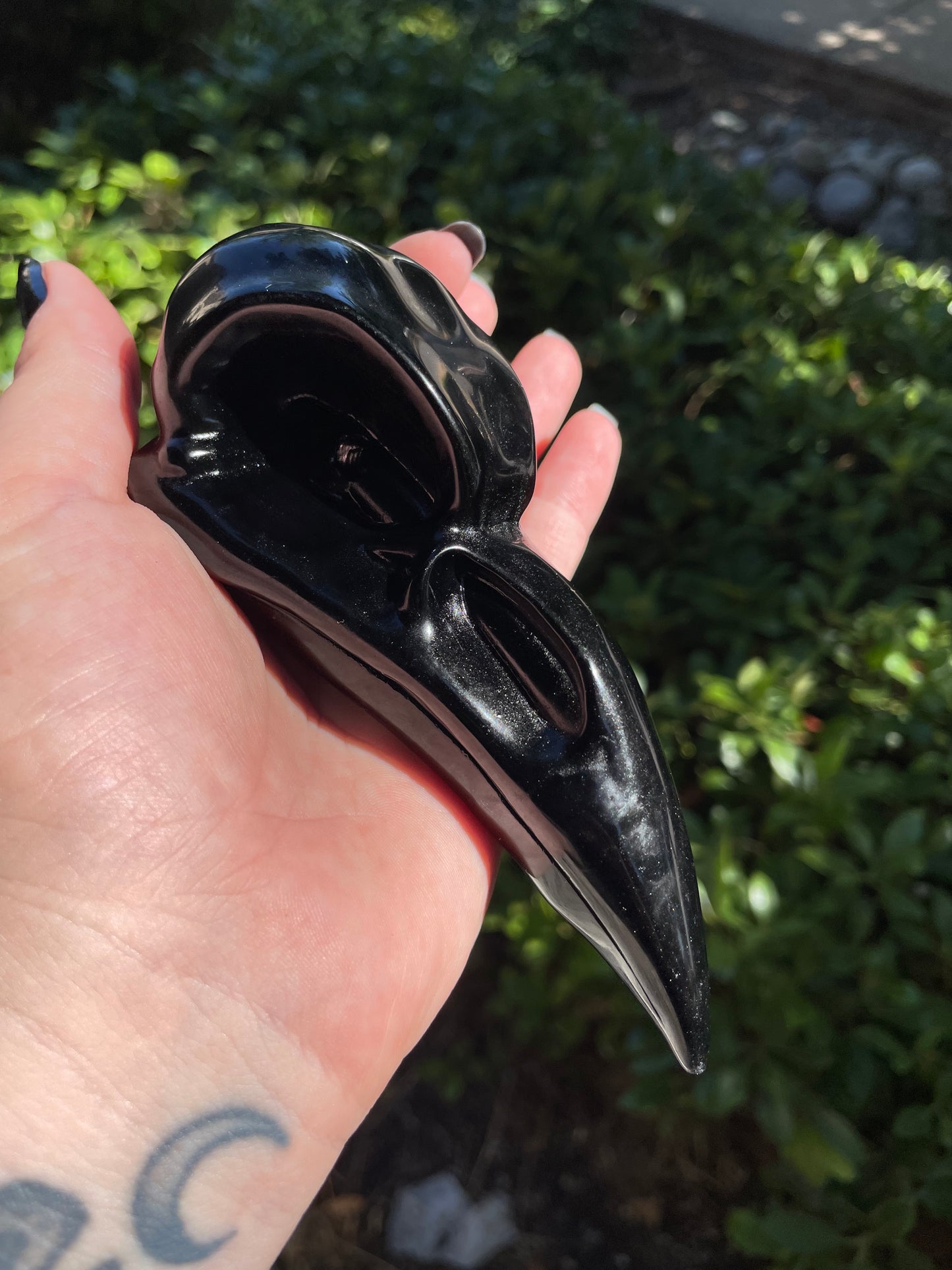 Large Obsidian Raven Skull Crystal Carving