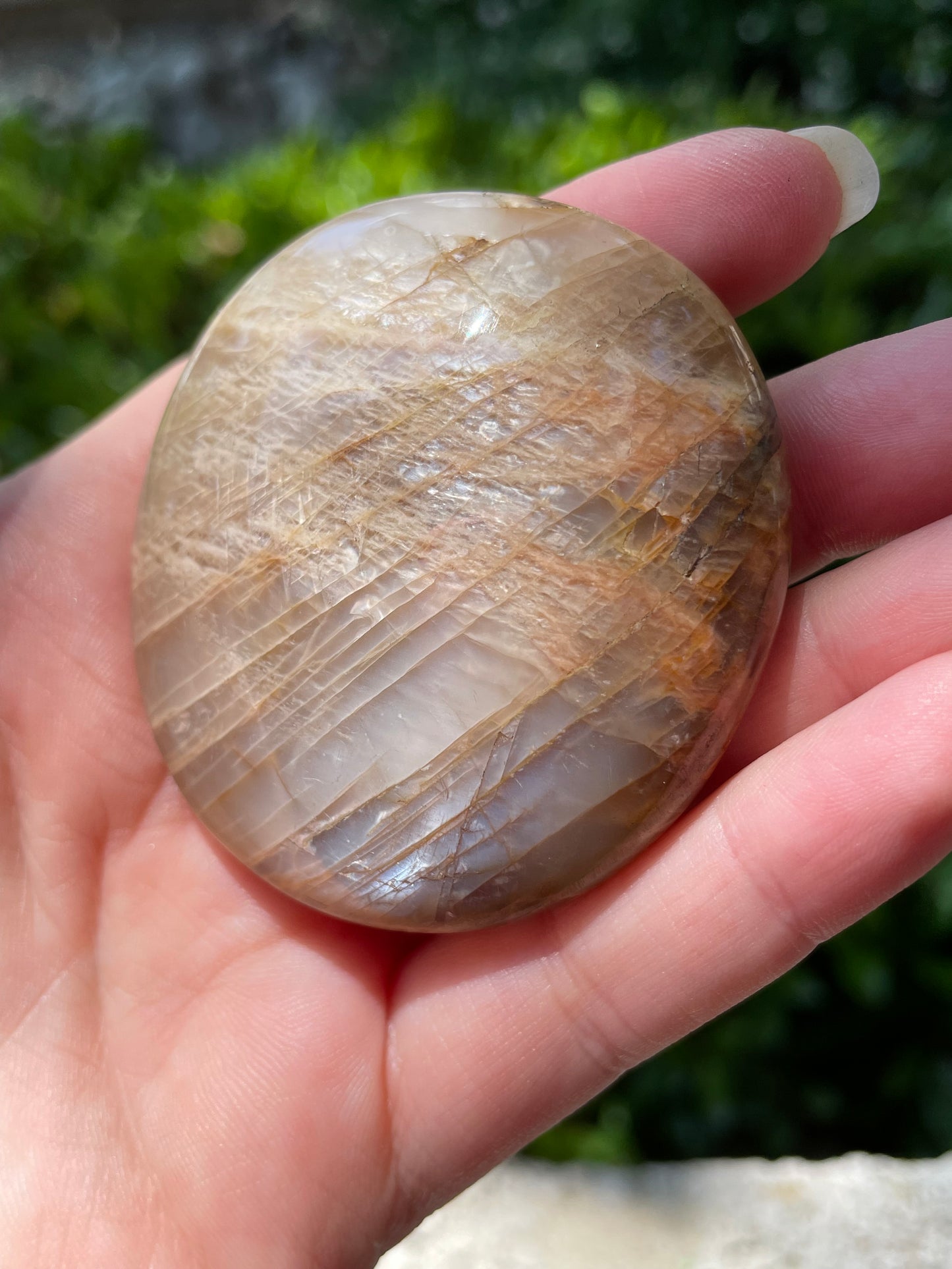 Peach Moonstone Palm Crystal Stone