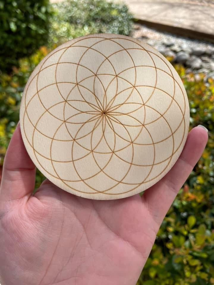 4” Flower of Life Crystal Grid Wooden Board