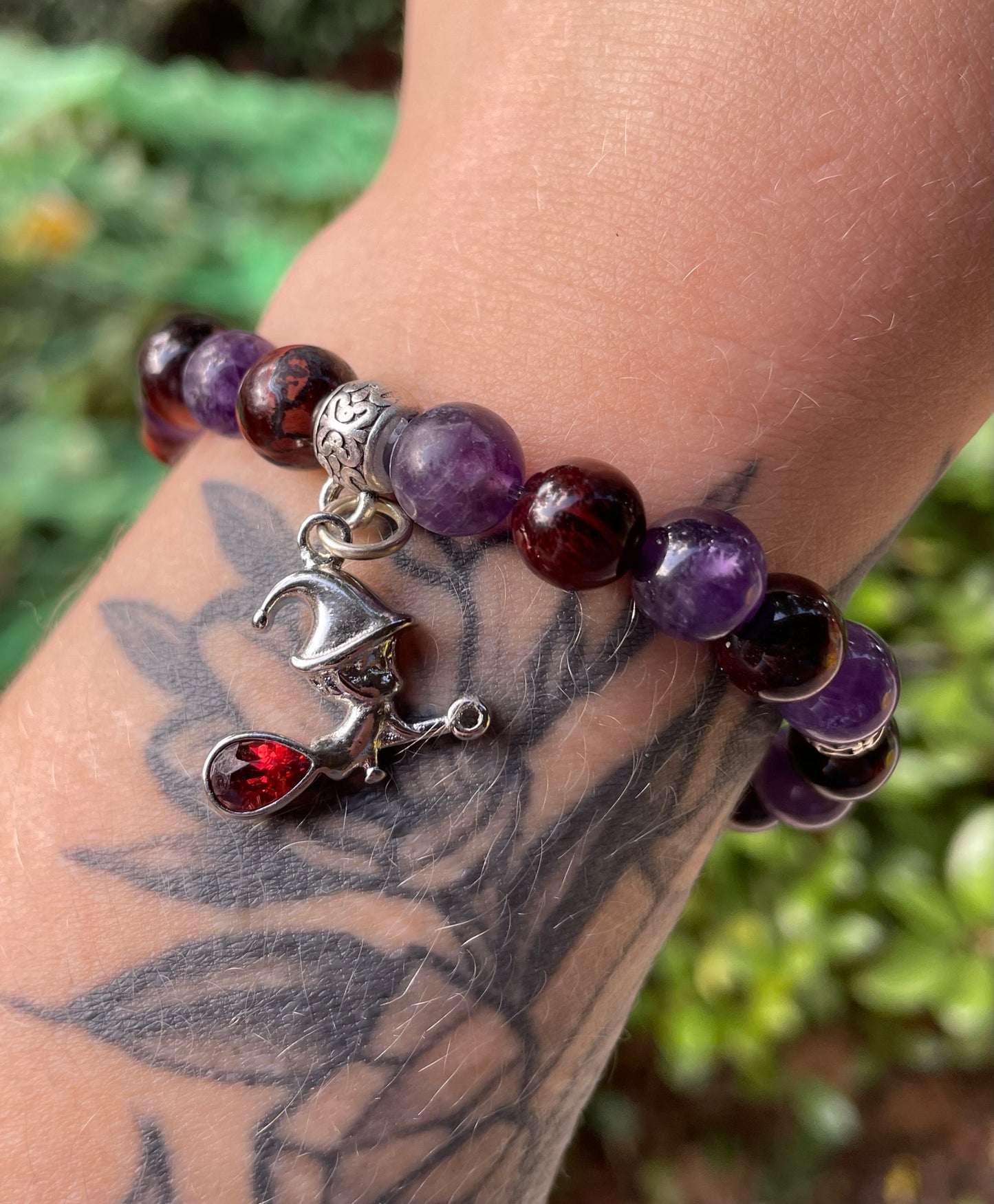 Witchy Crystal Bracelet with Amethyst & Red Tigers Eye