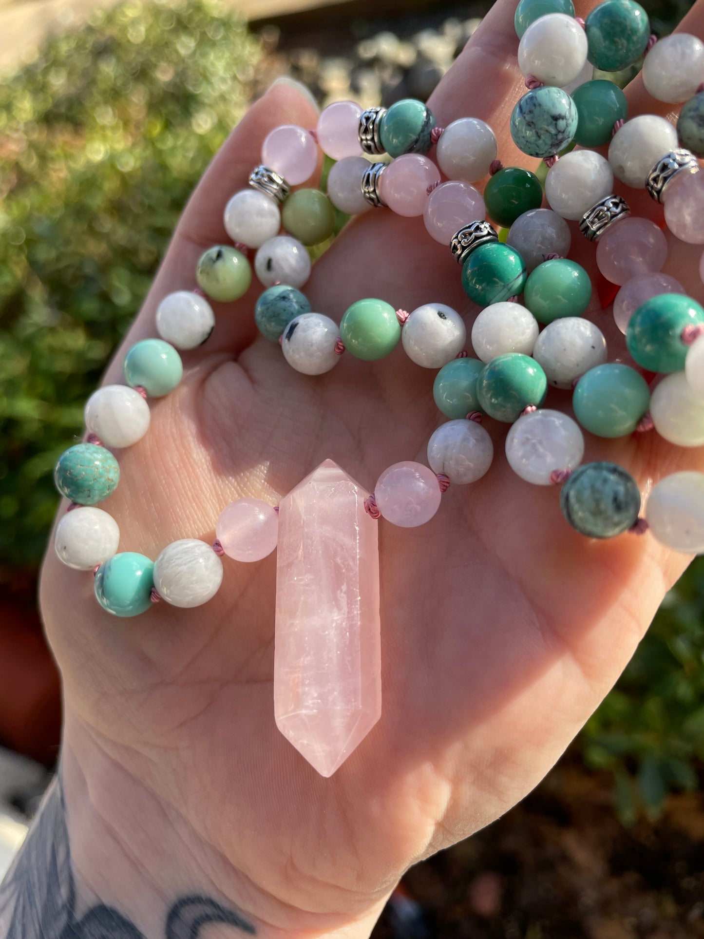 Self-Love & Emotional Regulation Crystal Talisman Necklace with Moonstone, Rose Quartz, and Chrysoprase