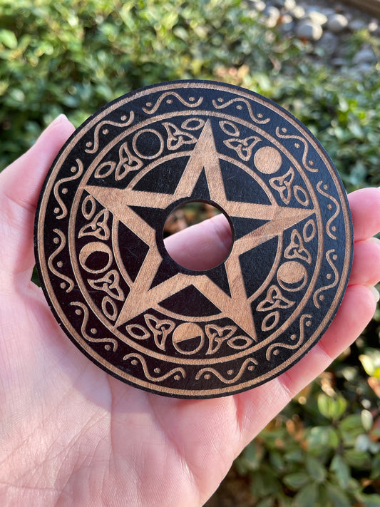 Pentacle Witchy Wooden Crystal Sphere Holder