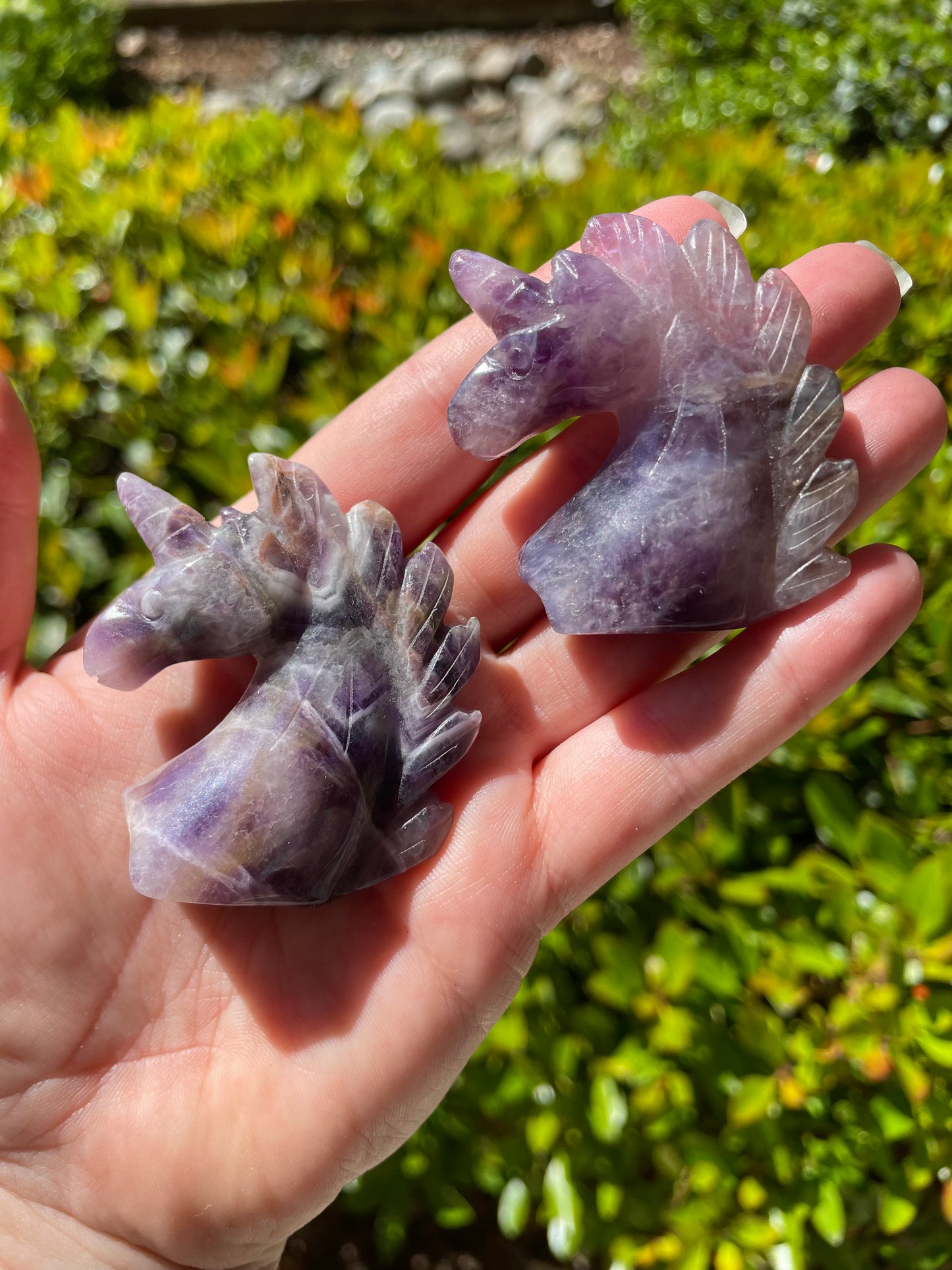 Chevron Amethyst Unicorn Crystal Carving