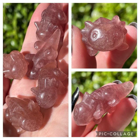 Raspberry Aventurine Axolotl Crystal Carvings