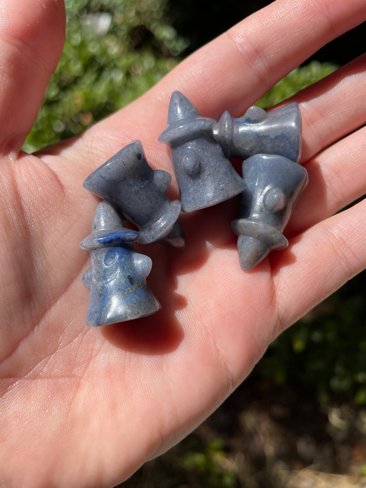 Small Crystal Ghosts with Witch Hats Halloween Carving, Quartz, Moss Agate, Aventurine, Obsidian, Labradorite