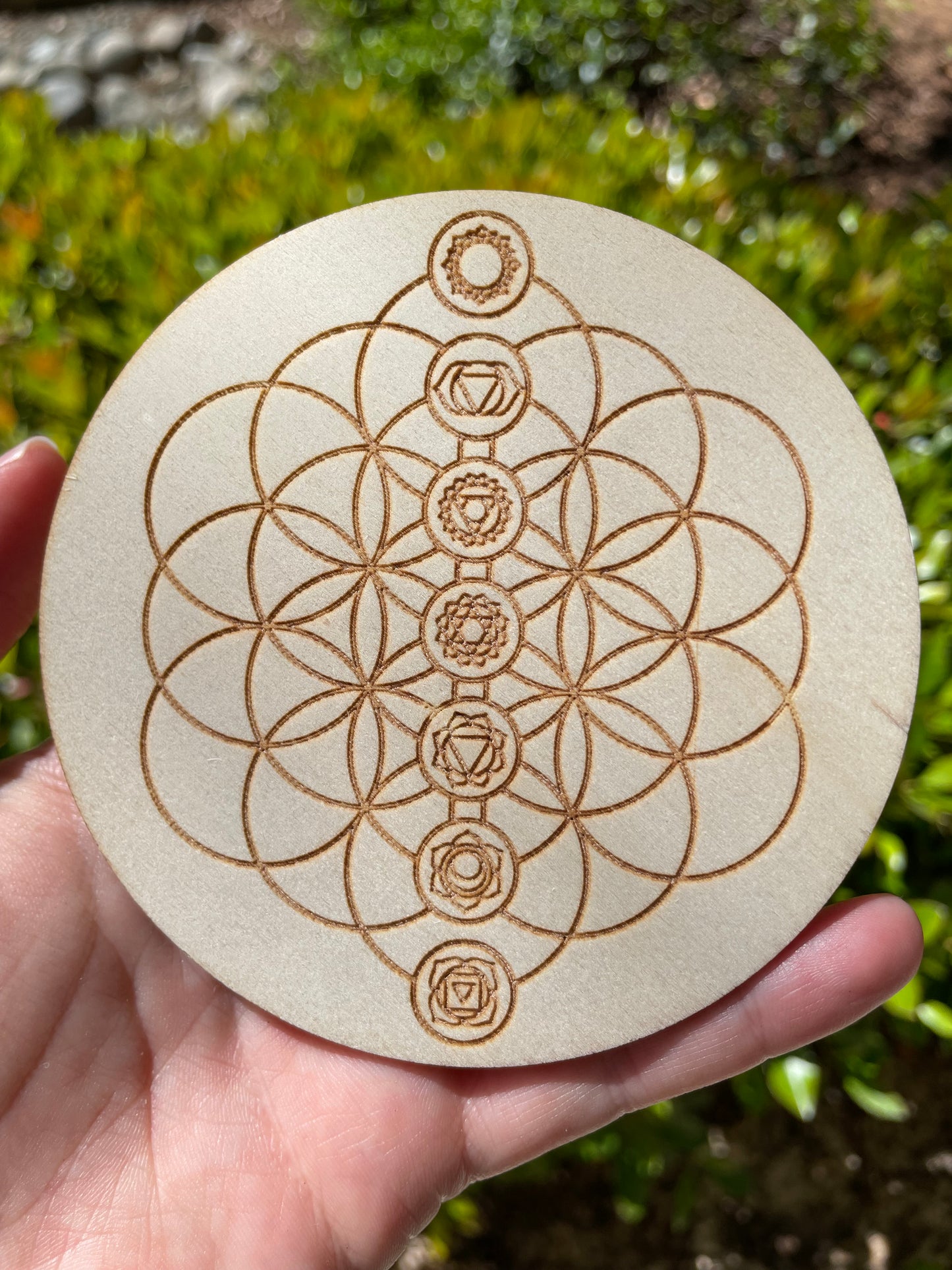 4” Chakra Flower of Life Wooden Crystal Grid Board