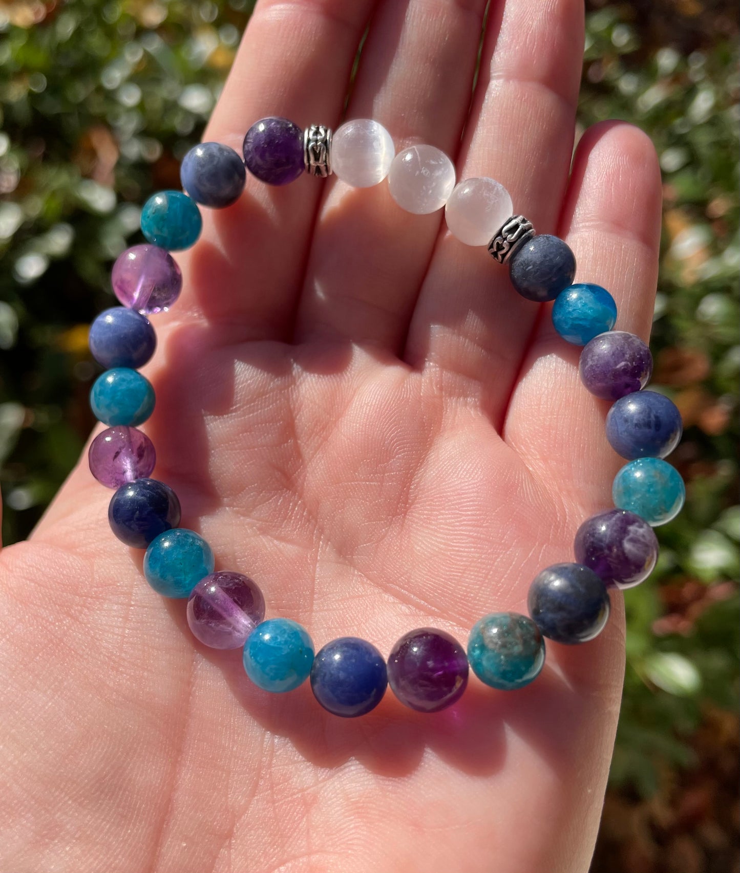 Intuition Boosting & Third Eye Opening Crystal Bracelet with Amethyst, Sodalite, Blue Apatite, & Selenite