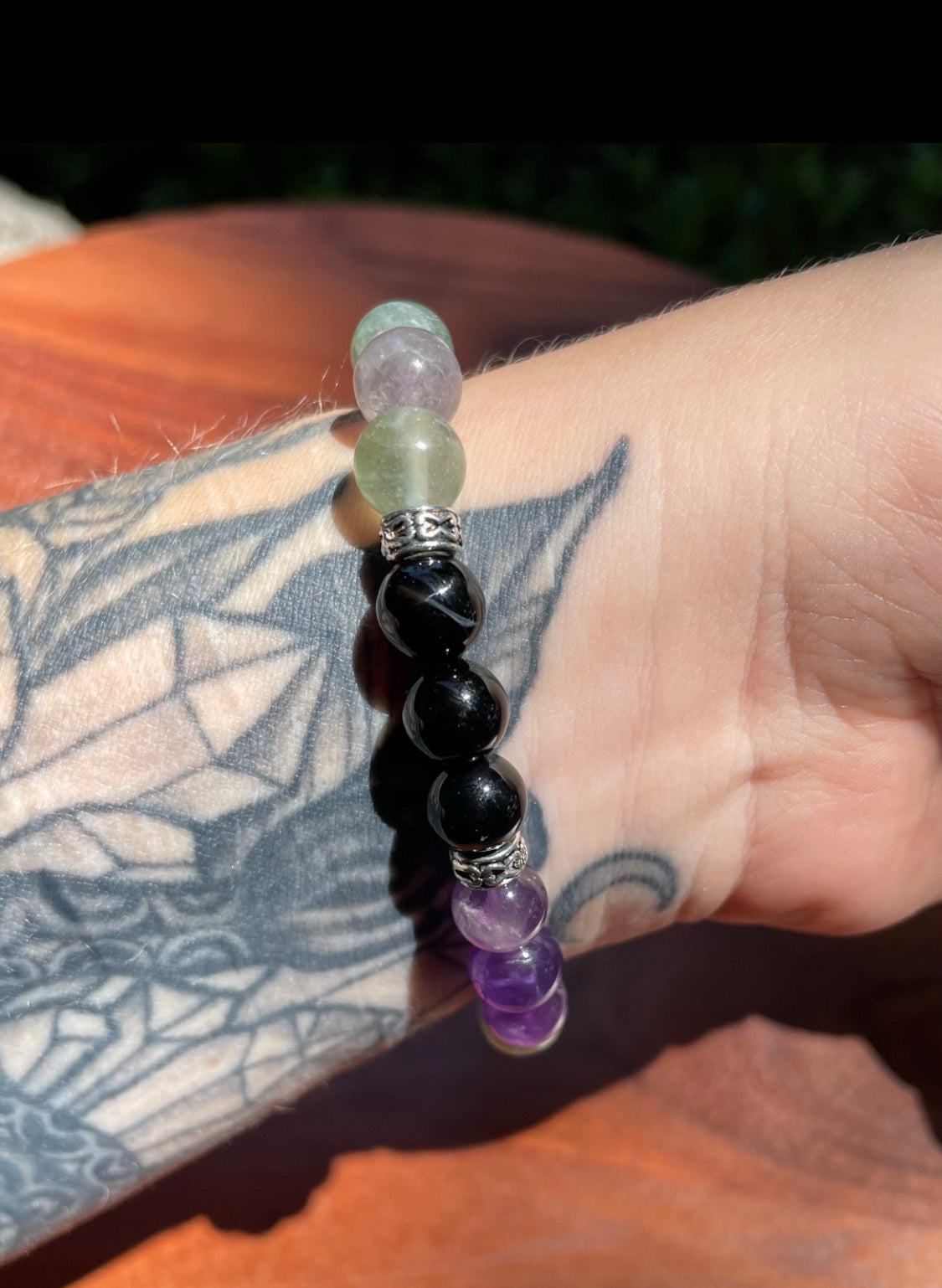 Anxiety Aid & Focus Crystal Bracelet with Fluorite, Amethyst, & Selenite, Black Obsidian