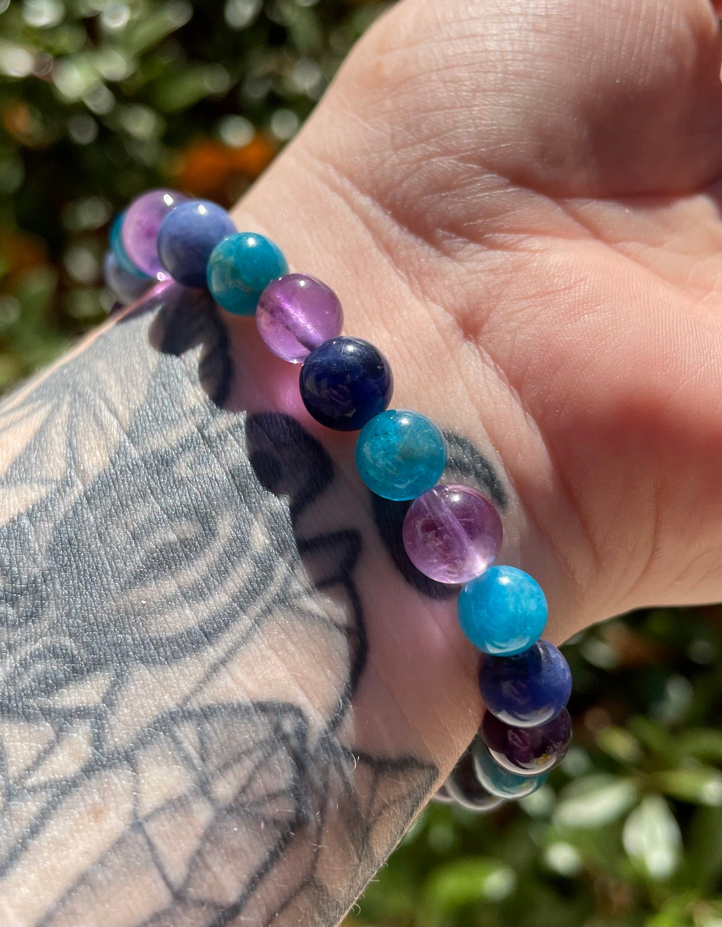 Intuition Boosting & Third Eye Opening Crystal Bracelet with Amethyst, Sodalite, Blue Apatite, & Selenite