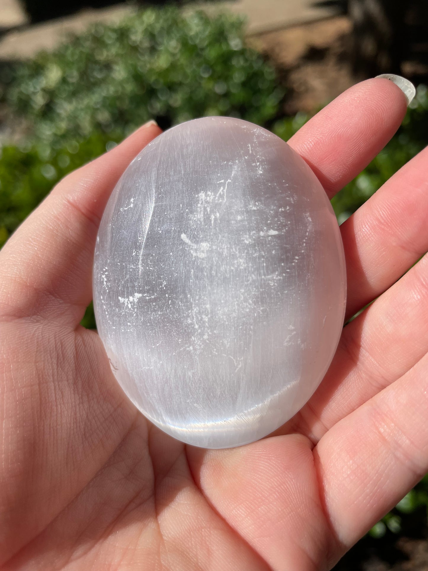 Lotus Flower Satin Spar Selenite Crystal Palm Stone