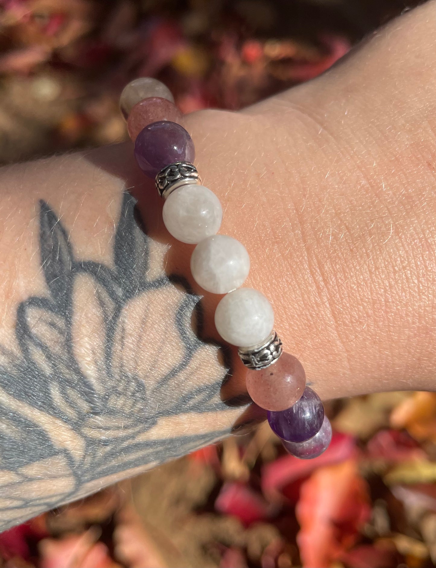 Self-Love Divine Feminine Heart Bracelet with Amethyst, Raspberry Aventurine, Unicorn Stone, & Moonstone