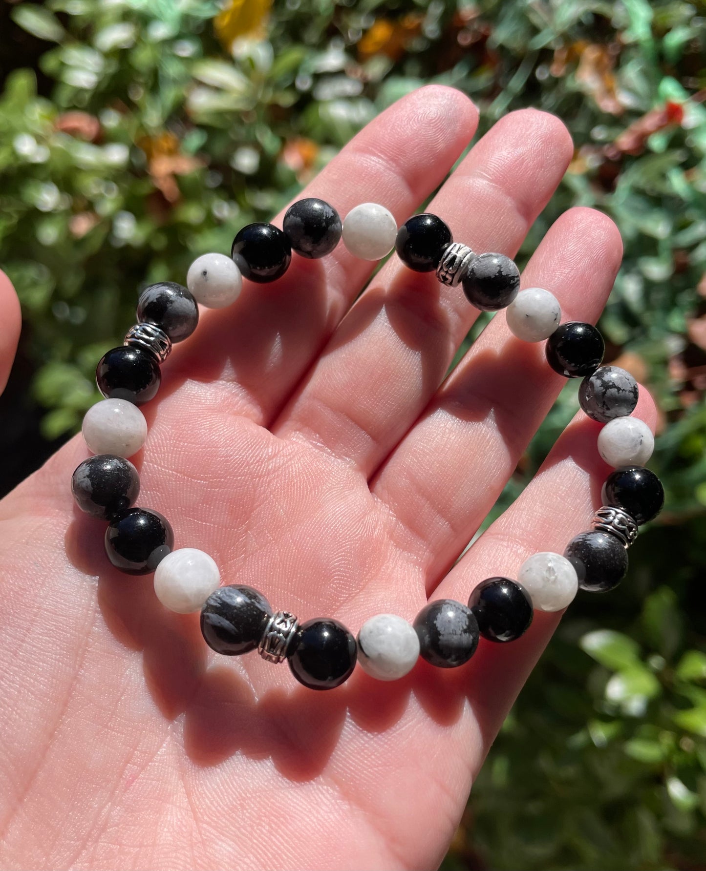 Shadow Work Crystal Bracelet with Obsidian, Moonstone, and Snowflake Obsidian