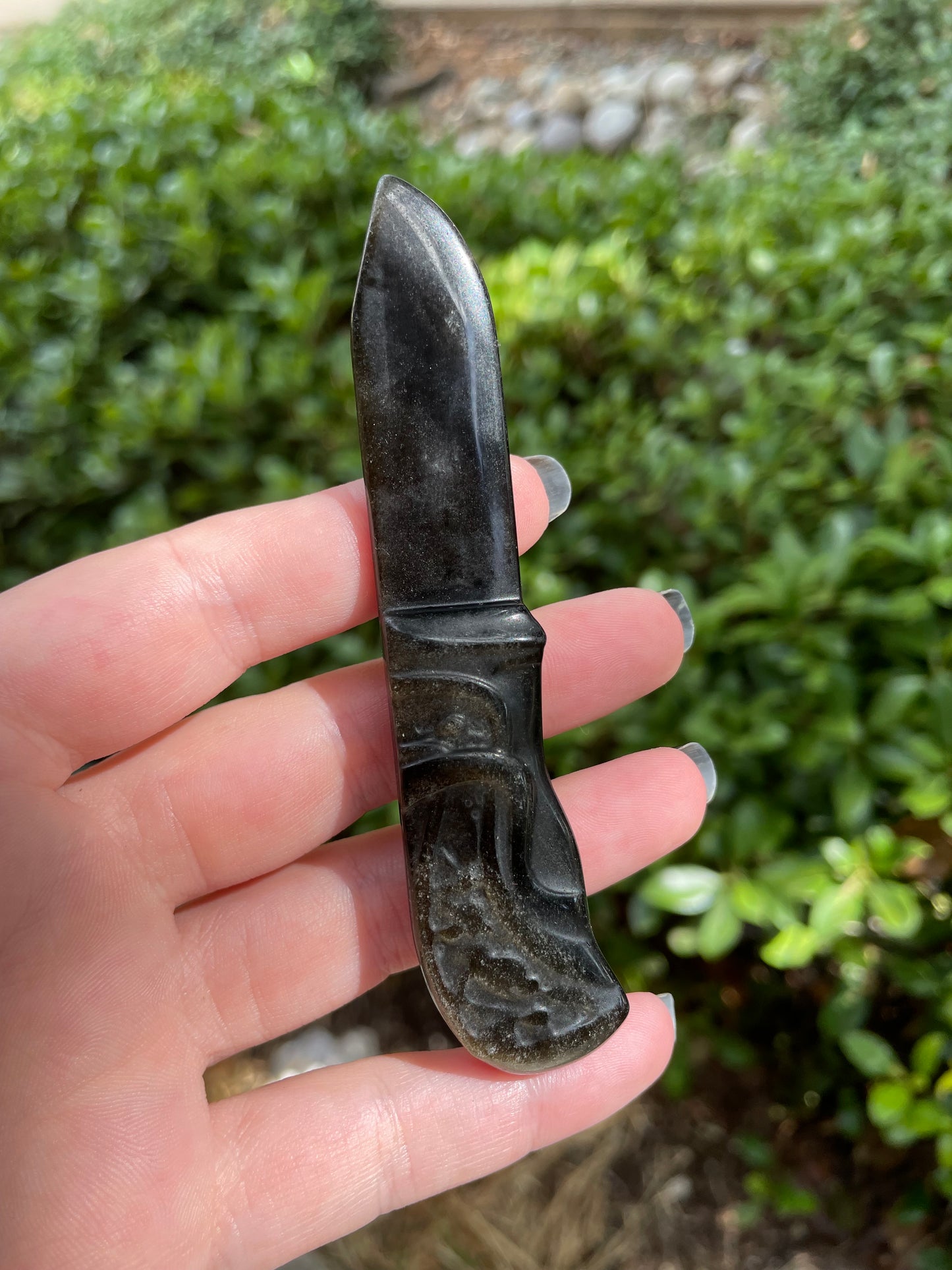 3” Flashy Golden Sheen Obsidian Crystal Knife Carving